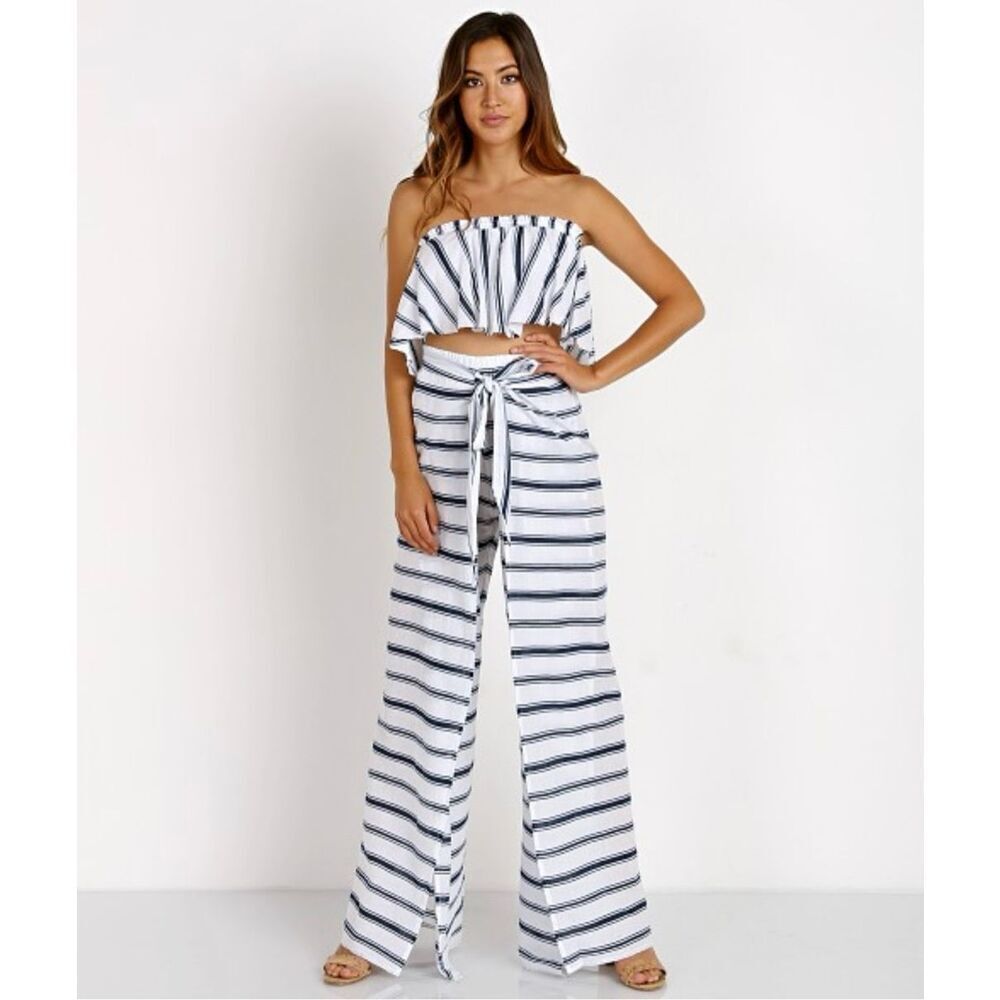 Faithful The Brand Torrent Wrap Pant & Suns Out Top Waves Stripe White Set XS/S